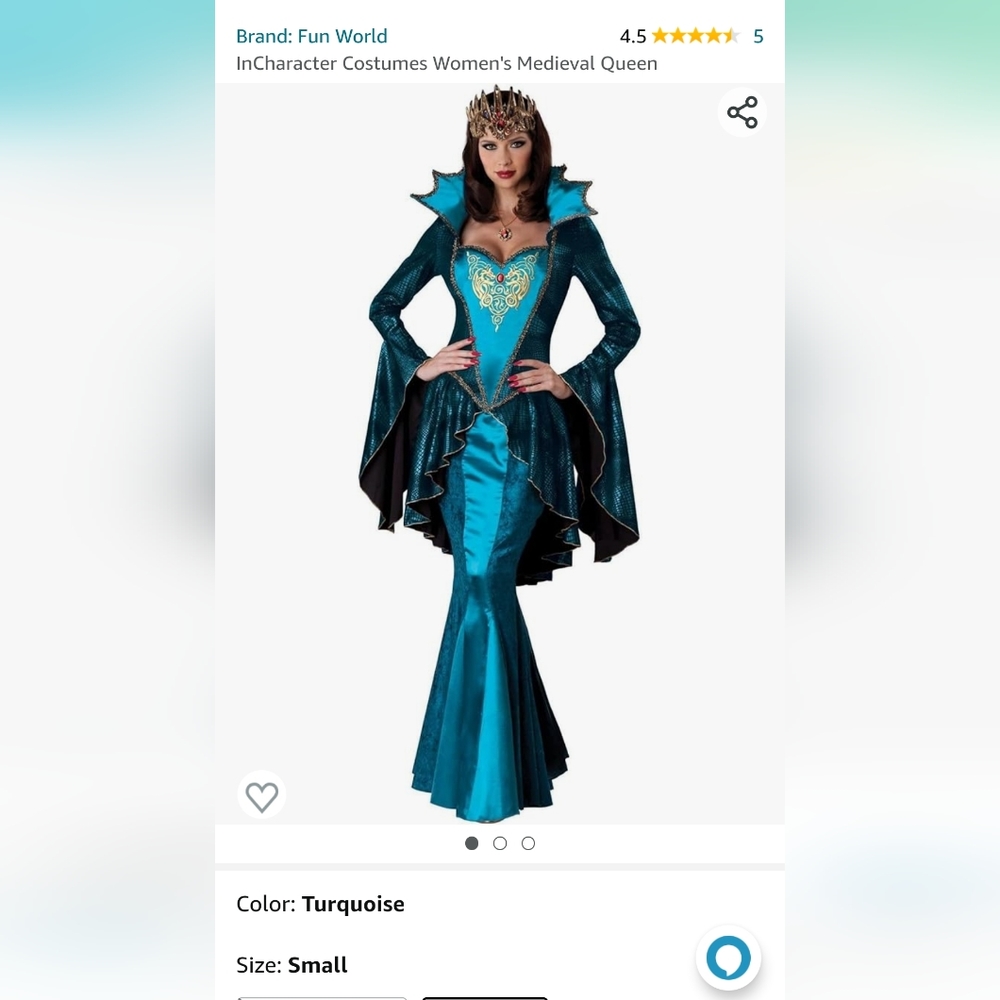 NWT In Character Adult size Small Turquoise Medieval Queen Costume